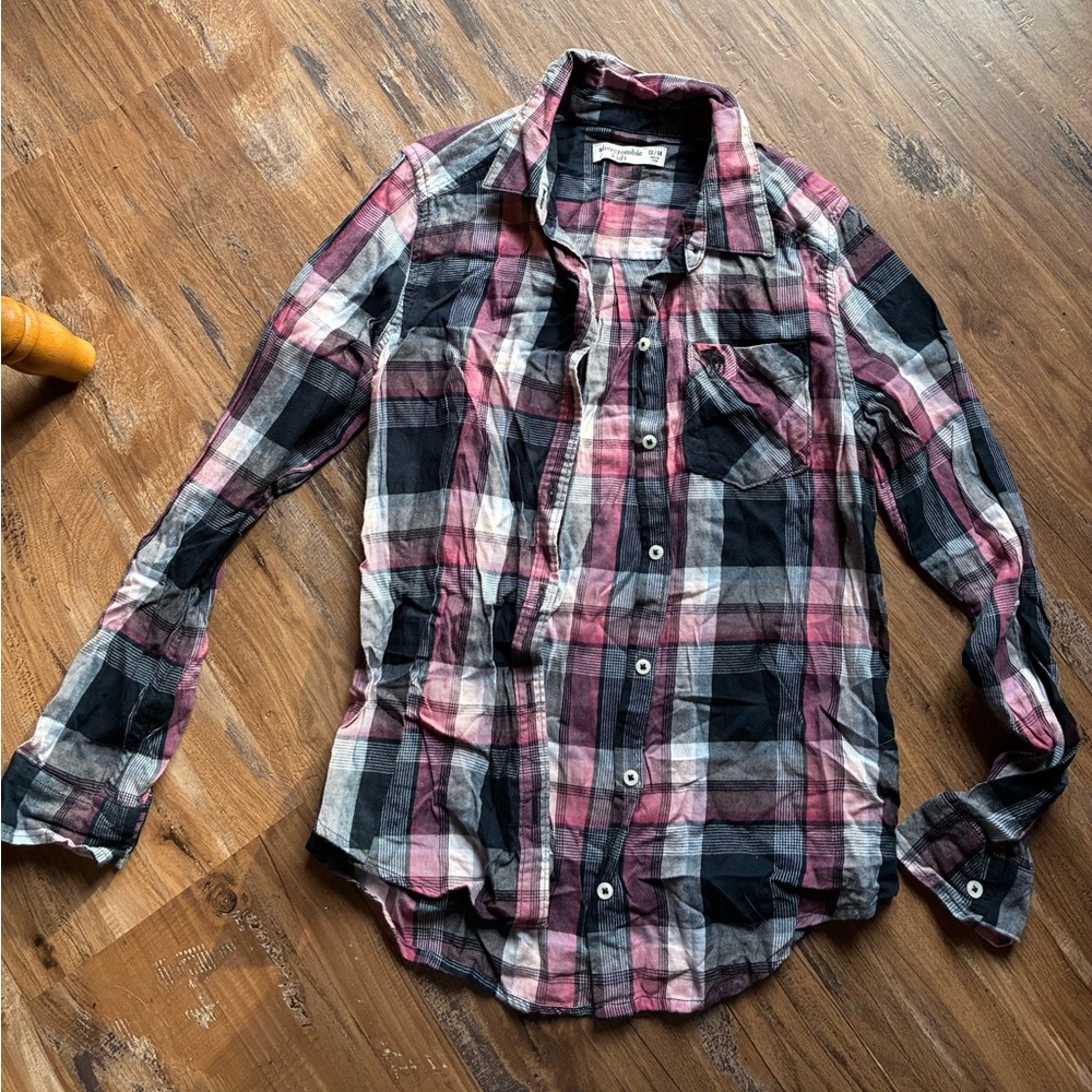 Abercrombie Kids Pink and Black Checkered Shirt